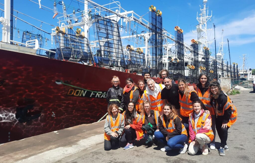 Veterinary students from the University of Buenos Aires, visit our squid jigger boat, Don Francisco.